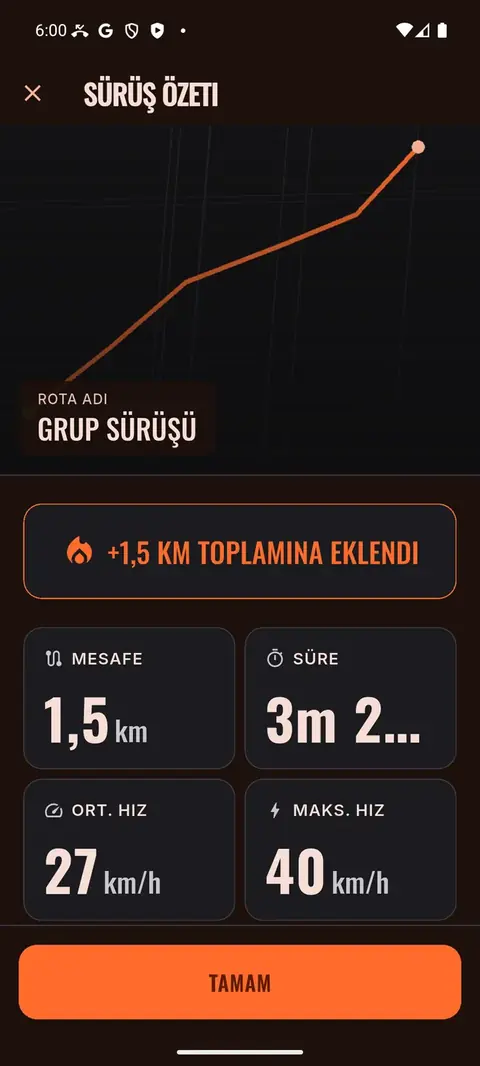 Sürüş özeti ekranı