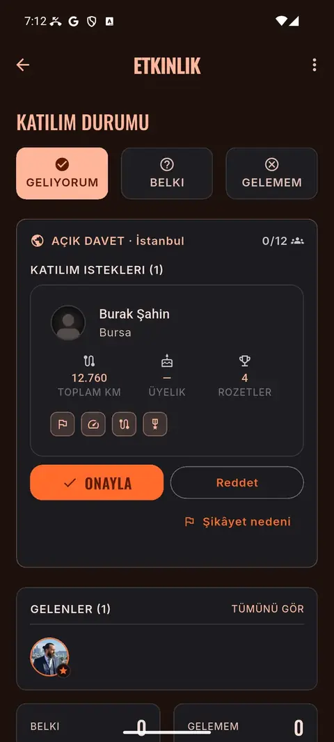 Katılım isteği ve sürücü güven kartı