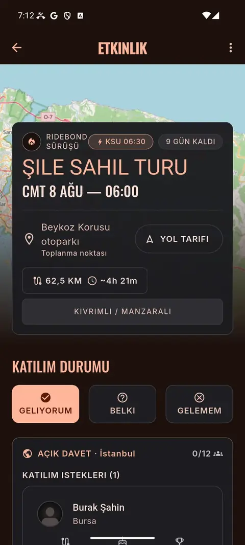 Açık davet etkinlik ekranı